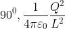 90^{0},\frac{1}{4\pi \varepsilon _{0}}\frac{Q^{2}}{L^{2}}